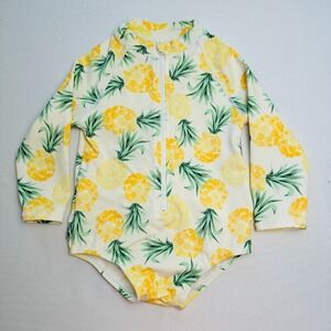 Janie and Jack Girls Pineapple Rash Guard One Piece Swimsuit Yellow 18-24 Months